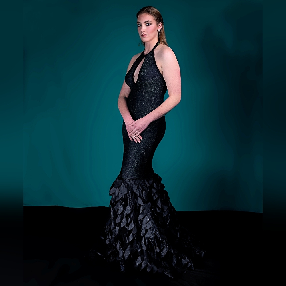 Green and black sparkle prom dress